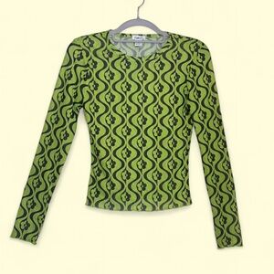 Rue 21 Green and black floral fairy grunge sheer mesh long sleeve top